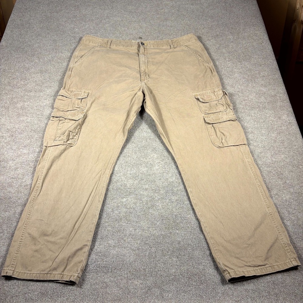 Wrangler Authentics Cargo Pants Mens 40X30 Beige Relaxed Straight Leg High Rise - Picture 2 of 12